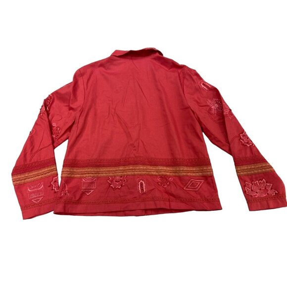 Coldwater Creek Jacket Womens Medium Red Cotton Floral Embroidered With Sequins - Picture 3 of 6